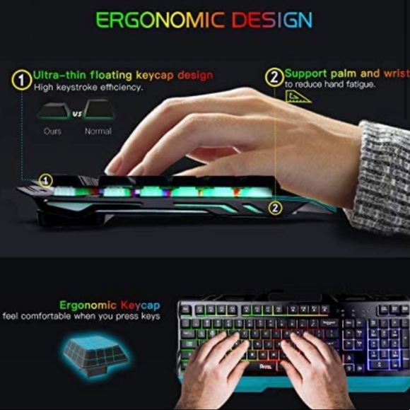 NEW Colorful Rainbow Black & RGB LED Backlit USB Computer Wired Gaming Keyboard - Picture 3 of 16